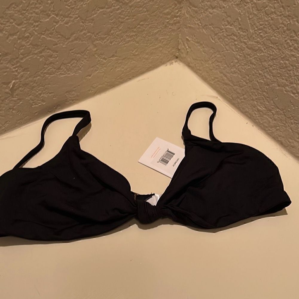 Andie Womens Size Large Santorini Swim Swimwear Bikini Top Black Front Knot NWT